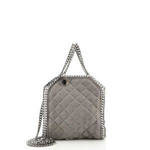 Stella McCartney Falabella Fold Over Crossbody Bag Quilted Shaggy Deer Tiny Gray